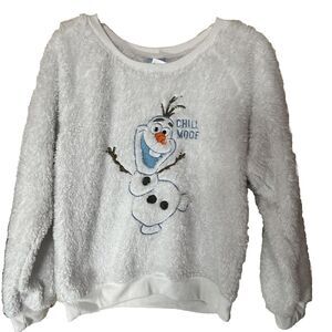 Olaf Frozen Disney Sweatshirt Chill Mode Fuzzy PJ Top Sz S White Snowman
